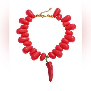 Red Beaded Necklace with 🌶️ Pendant